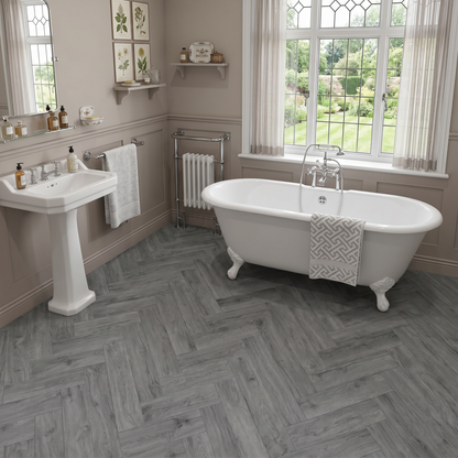 Azure Grey Herringbone Luxury Click Vinyl Flooring 5mm