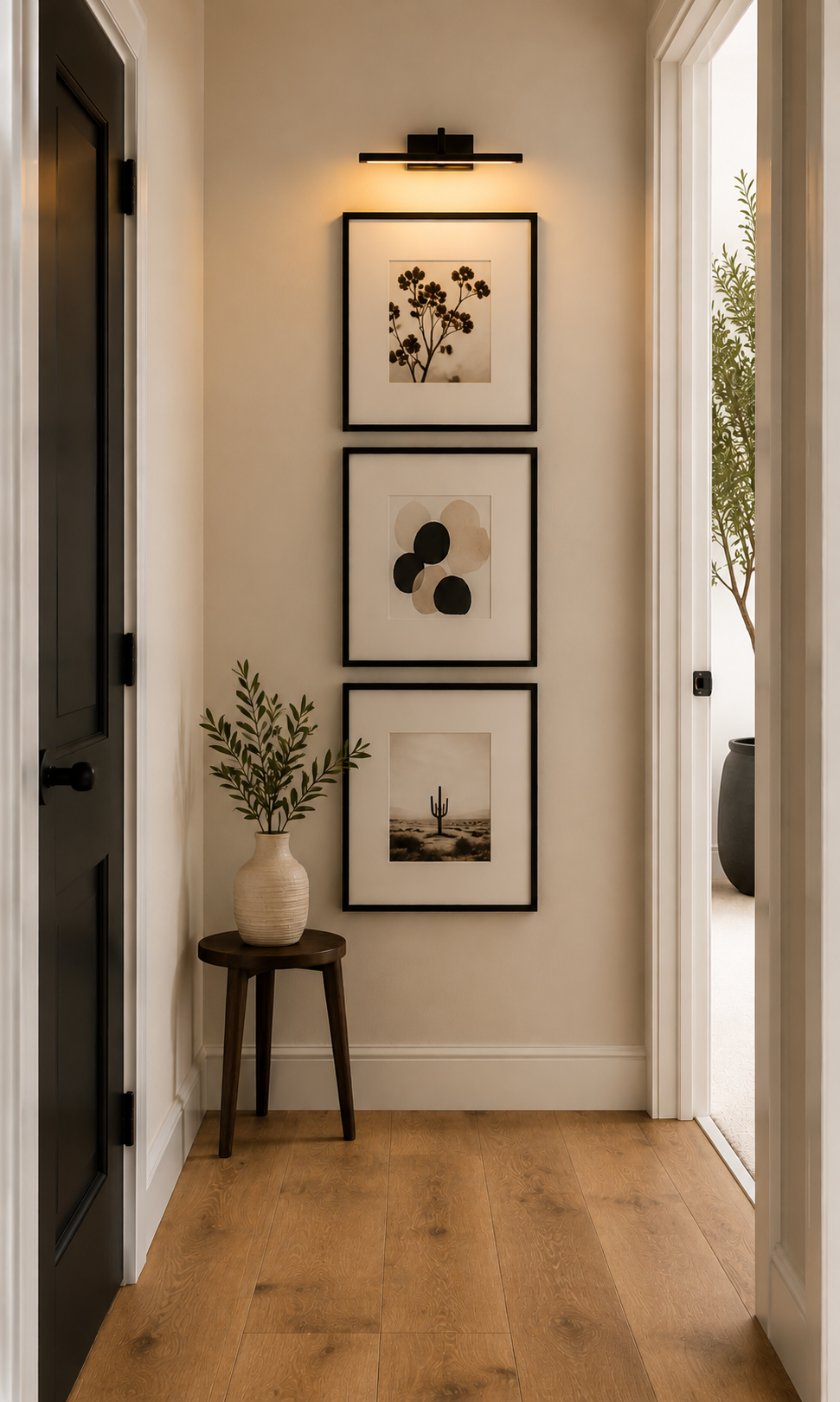 Coniston Oak luxury vinyl flooring in a warm neutral oak hallway, featuring realistic wood grain and natural knot detailing.