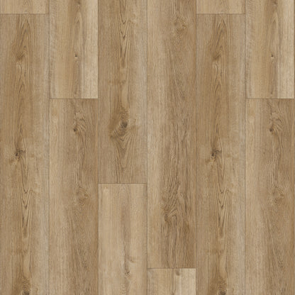 Close-up of Ashdown Light Oak Luxury Click Vinyl Flooring 6mm, featuring wide light oak-effect planks with warm natural tones, authentic wood grain detailing, subtle knot patterns and a realistic embossed matt finish.