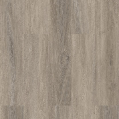 Close-up of Epping Teak Grey luxury click vinyl flooring featuring cool grey wood-effect wide planks with realistic oak grain detailing, subtle natural knot patterns and an embossed matt finish. Waterproof SPC rigid core flooring designed for modern homes.